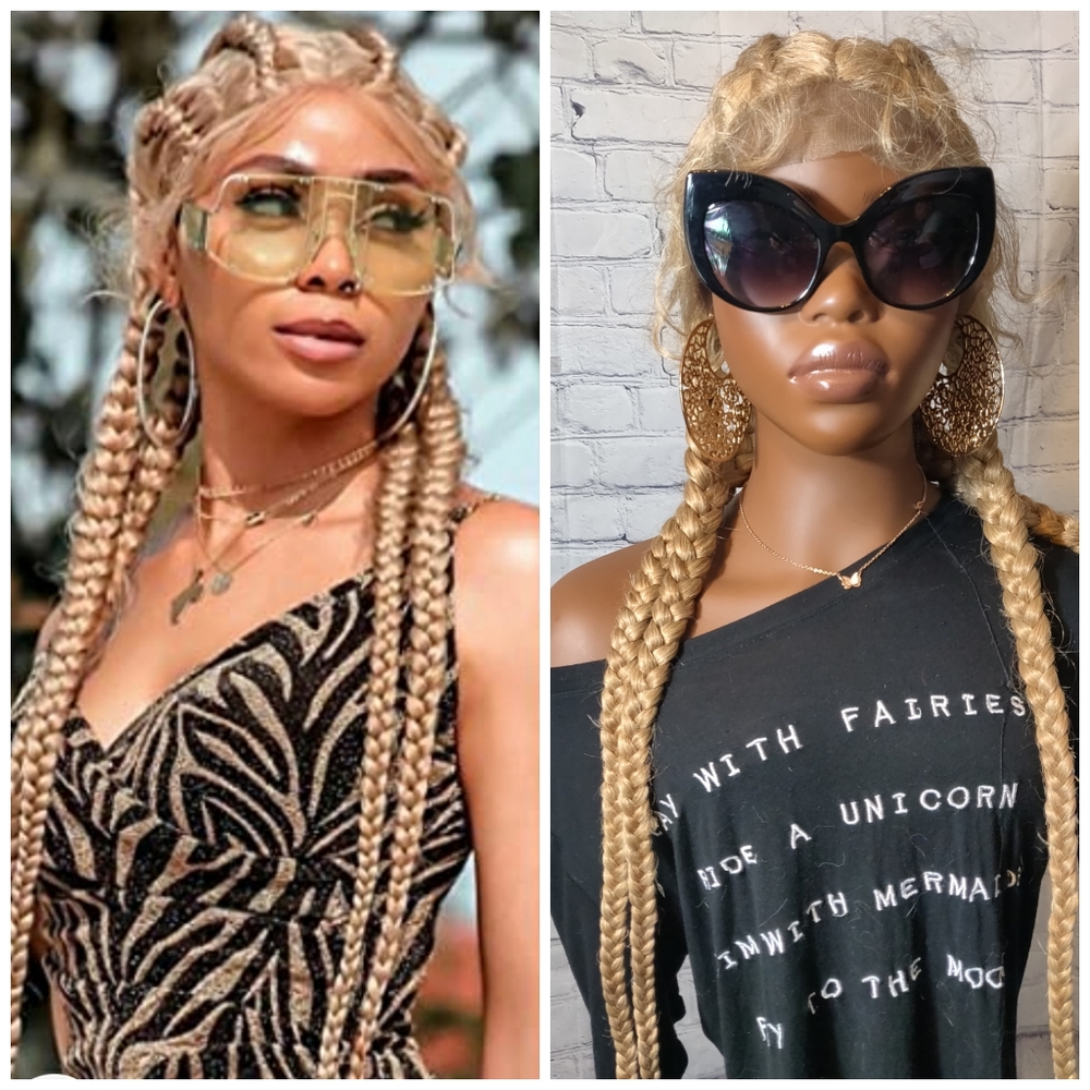 Blond Handbraided Synthetic Lace front Braided Wig